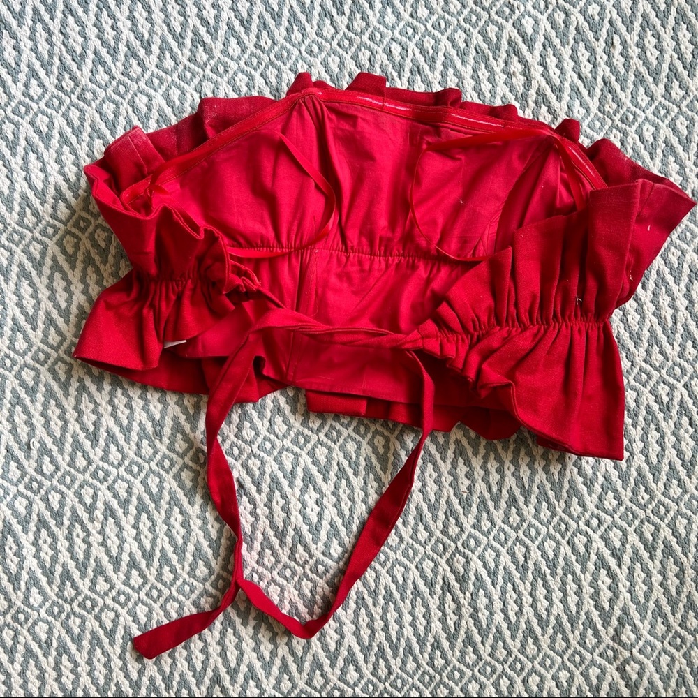 Linen Red Ruffle Crop Tube Top - Picture 3 of 5